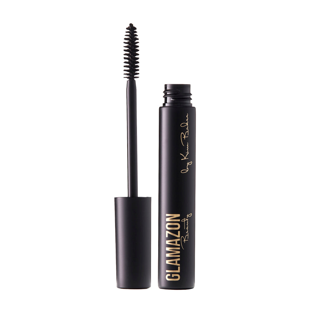 Glamazon eye lash makeup on a white background.