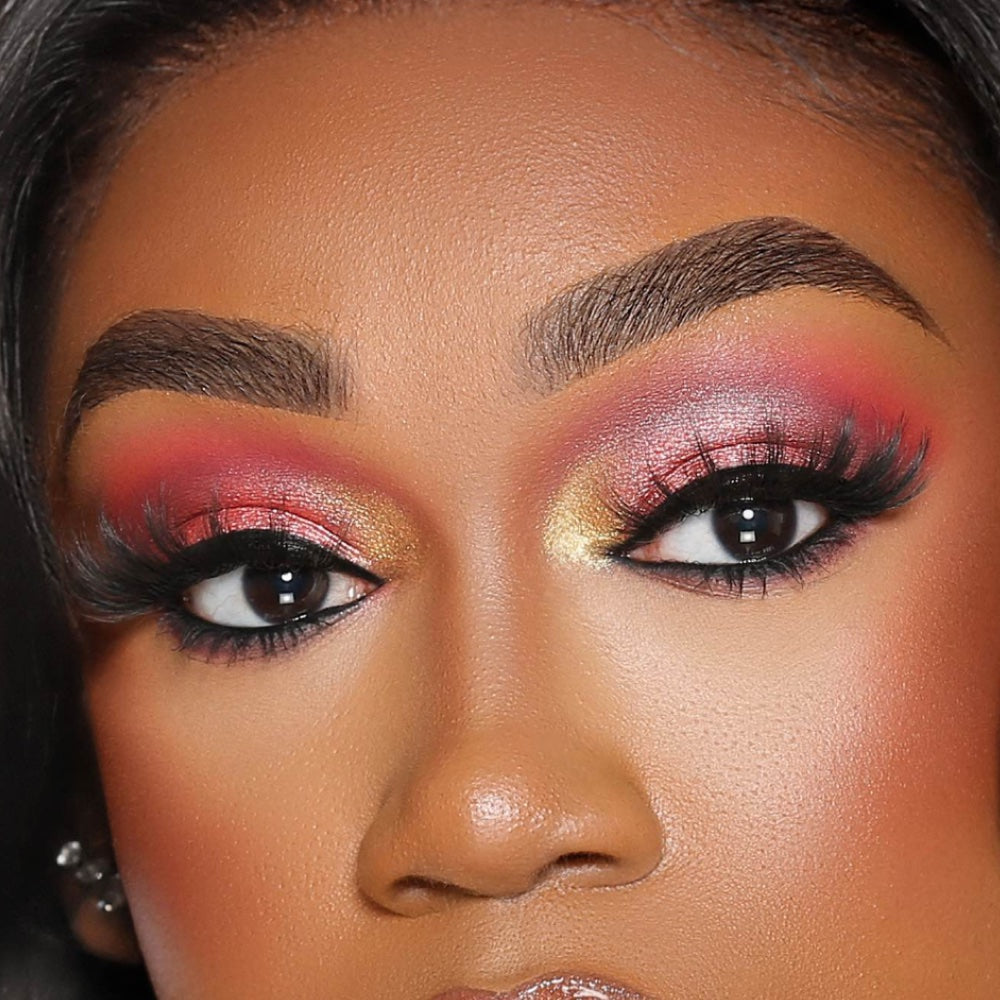 Close up image of a woman's eyes with make up.